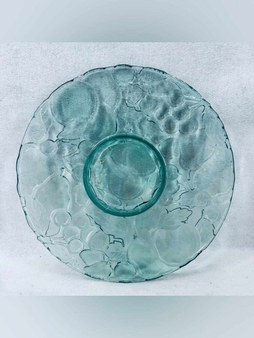 EUC Libbey Orchard Fruit Green Embossed 13" Chip & Dip/Relish Dish Party Tray